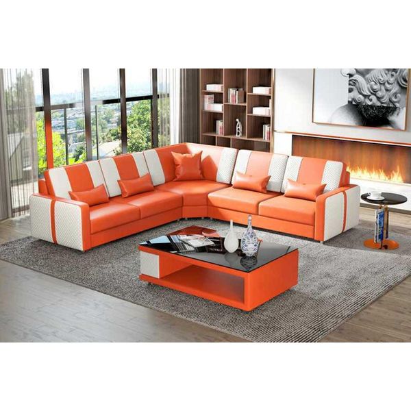Set Angolare Di Design Divano In Pelle A L Arancione-image