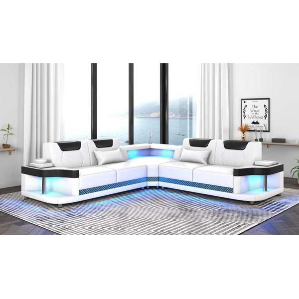 Divano Bianco Angolare In Pelle A Forma Di L Set Moderno Con Led-image
