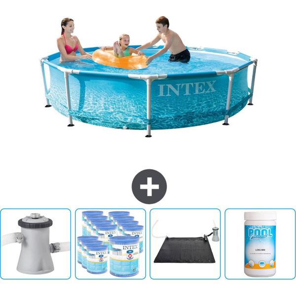 Piscina Intex Con Struttura Rotonda - 305 X 76 Cm - Pressione Dell'acqua - Pompa Inclusa - Filtro - Tappetino Solare - Cloro-image