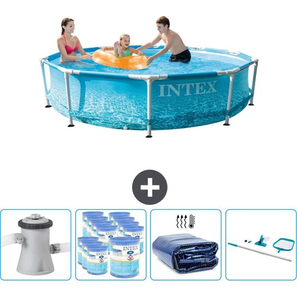 Piscina Intex Con Struttura Rotonda - 305 X 76 Cm - Pressione Dell'acqua - Pompa Inclusa - Filtro - Tenda - Kit Di Pulizia-image