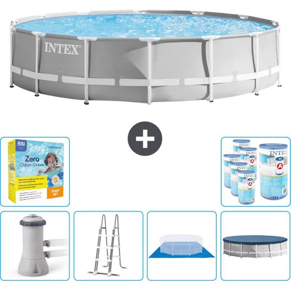 Piscina Intex Round Prism Frame - 427 X 107 Cm - Grigio - Inclusa Pompa - Scaletta - Telo Di Fondo - Pacchetto Di Manutenzione Della Copertura - Filtro-image