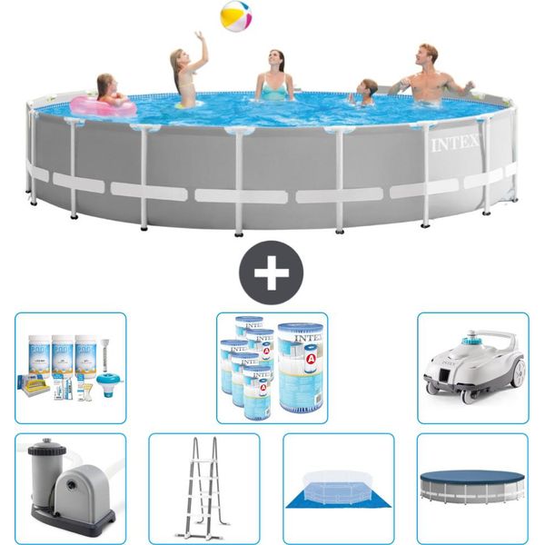 Piscina Intex Round Prism Frame - 548 X 122 Cm - Grigio - Inclusa Pompa - Scala - Telo Di Fondo - Pacchetto Manutenzione Copertura - Filtro - Aspirapolvere-image