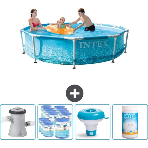 Piscina Intex Con Struttura Rotonda - 305 X 76 Cm - Pressione Dell'acqua - Incluso Filtro Pompa - Galleggiante Per Il Cloro - Cloro-image