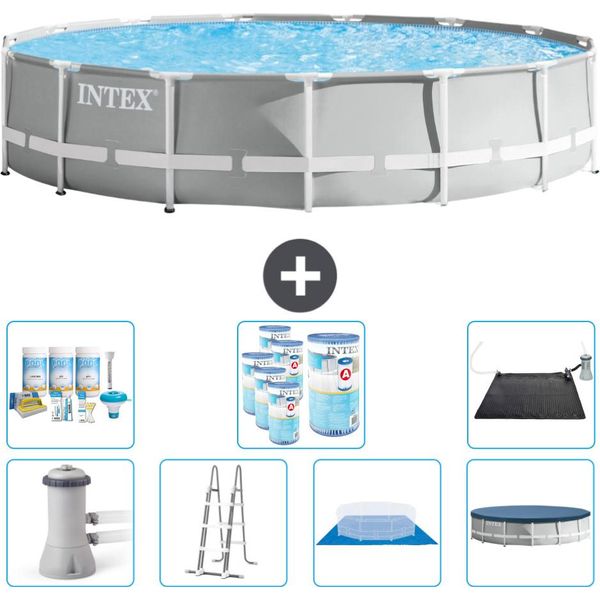 Piscina Intex Round Prism Frame - 457 X 107 Cm - Grigio - Inclusa Pompa - Scaletta - Telo Di Fondo - Pacchetto Manutenzione Copertura - Filtro - Tappetino Solare-image