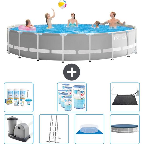 Piscina Intex Round Prism Frame - 548 X 122 Cm - Grigio - Inclusa Pompa - Scaletta - Telo Di Fondo - Pacchetto Di Manutenzione Della Copertura - Filtro - Tappetino Solare-image