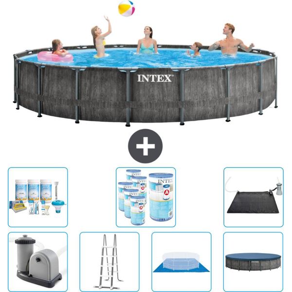 Piscina Intex Round Prism Frame Greywood - 549 X 122 Cm - Inclusa Pompa - Scaletta - Telo Di Fondo - Pacchetto Manutenzione Copertura - Filtro - Tappetino Solare-image
