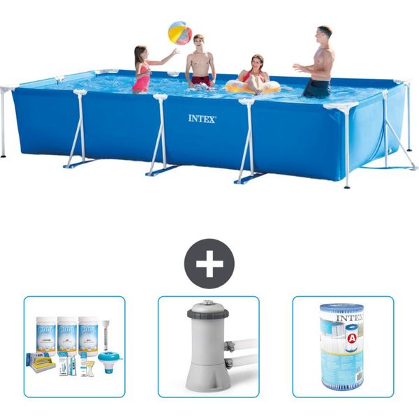 Piscina Intex Con Struttura Rettangolare - 450 X 220 X 84 Cm - Blu - Pacchetto Manutenzione Incluso - Pompa Filtro Per Piscina - Filtro-image