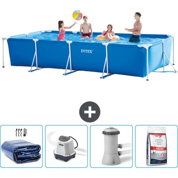 Piscina Intex Con Struttura Rettangolare - 450 X 220 X 84 Cm - Blu - Include Tenda Da Sole - Sistema Di Acqua Salata - Pompa Filtro Per Piscina -Per Piscina-image