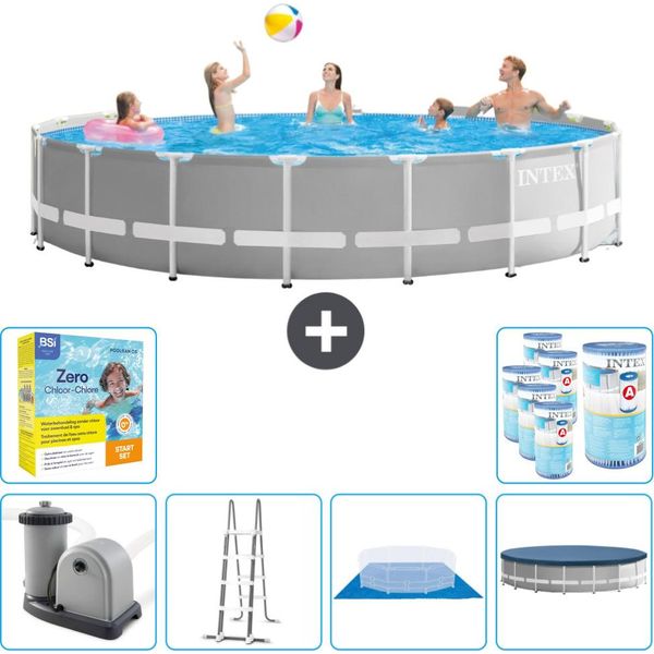 Piscina Intex Round Prism Frame - 548 X 122 Cm - Grigio - Inclusa Pompa - Scaletta - Telo Di Fondo - Pacchetto Di Manutenzione Della Copertura - Filtro-image