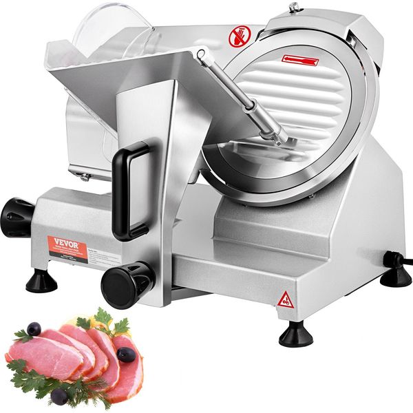 Vevor Affettatrice Commerciale 200 W, Affettatrice Elettrica Per Alimenti Con Lama Acciaio Al Carbonio Da 20,32 Cm, Spessore Regolabile Da 0 A 12 Mm Per Carne, Formaggio Ecc.-image