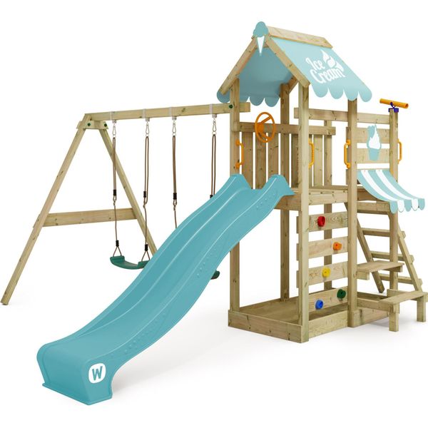 Wickey Torre Gioco Per Arrampicata Vanillaflyer Con Altalena E Scivolo, Torre Per Arrampicata Con Sabbiera, Scala E Accessori Da Gioco - Blu Pastello-image