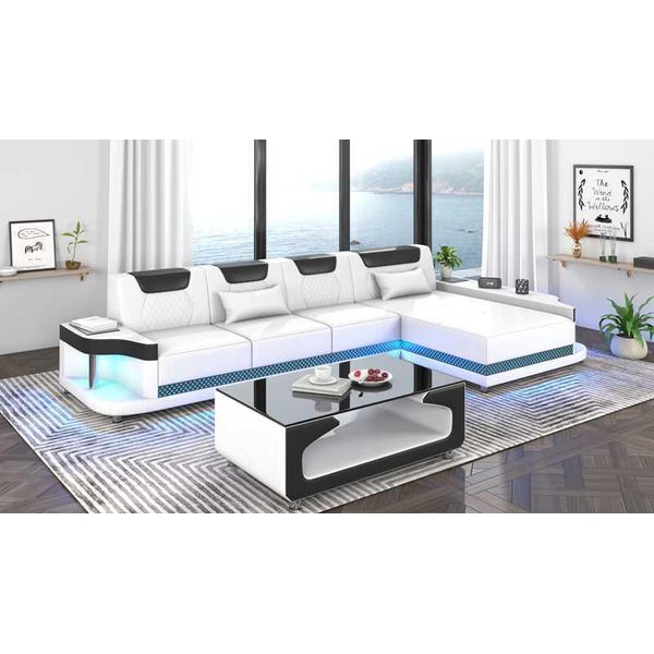 Salotto Angolare Divano A Forma Di L In Pelle Bianco Moderno-image