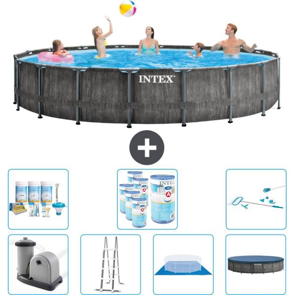 Piscina Intex Round Prism Frame Greywood - 549 X 122 Cm - Inclusa Pompa - Scaletta - Telo Di Fondo - Pacchetto Manutenzione Copertura - Filtro - Kit Di Pulizia-image