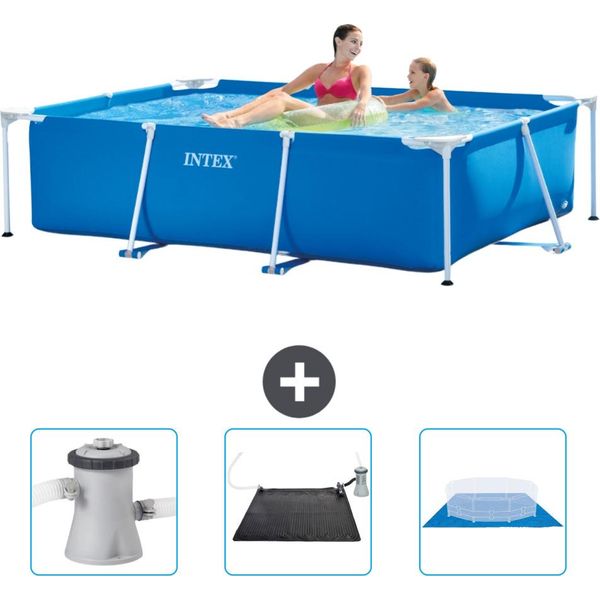 Piscina Intex Con Struttura Rettangolare - 220 X 150 X 60 Cm - Blu - In Dotazione Pompa Filtro Per Piscina - Tappeto Solare - Telone Per Pavimento-image