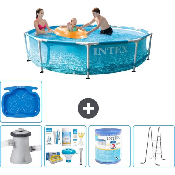 Piscina Intex Con Struttura Rotonda - 305 X 76 Cm - Pressione Dell'acqua - Pacchetto Manutenzione Pompa Incluso - Filtro - Scaletta - Pedana-image