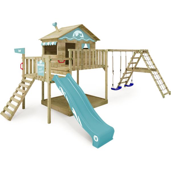 Wickey Torre Gioco Per Arrampicata Smart Ocean Con Altalena E Scivolo, Casetta Con Sabbiera, Scala Per Arrampicarsi E Accessori Da Gioco - Blu Pastello-image