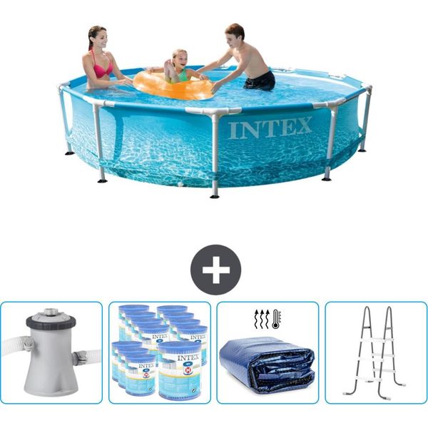 Piscina Intex Con Struttura Rotonda - 305 X 76 Cm - Pressione Dell'acqua - Pompa Inclusa - Filtro - Tenda - Scaletta-image