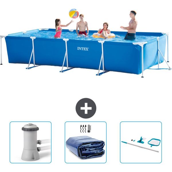 Piscina Intex Con Struttura Rettangolare - 450 X 220 X 84 Cm - Blu - Include Pompa Filtro Per Piscina - Vela Parasole - Kit Di Pulizia-image