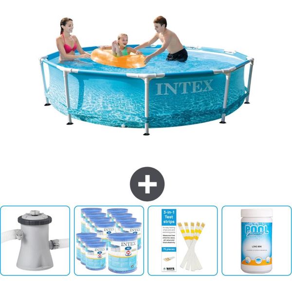 Piscina Intex Con Struttura Rotonda - 305 X 76 Cm - Pressione Dell'acqua - Pompa Inclusa - Filtro - Strisce Reattive - Cloro-image