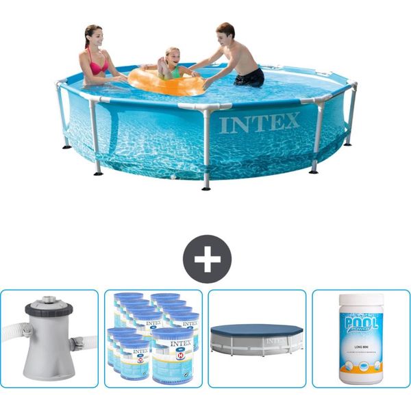 Piscina Intex Con Struttura Rotonda - 305 X 76 Cm - Pressione Dell'acqua - Pompa Inclusa - Filtro - Copertura - Cloro-image