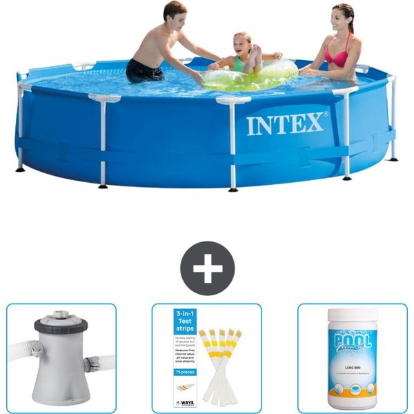Piscina Intex Con Struttura Rotonda - 305 X 76 Cm - Blu - In Dotazione Pompa Filtro Per Piscina - Strisce Reattive - Cloro-image