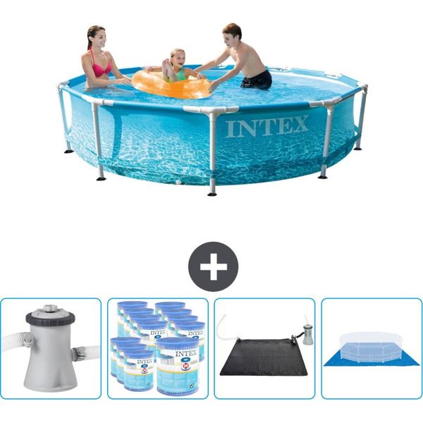 Piscina Intex Con Struttura Rotonda - 305 X 76 Cm - Pressione Dell'acqua - Pompa Inclusa - Filtro - Tappetino Solare - Copertura Del Suolo-image