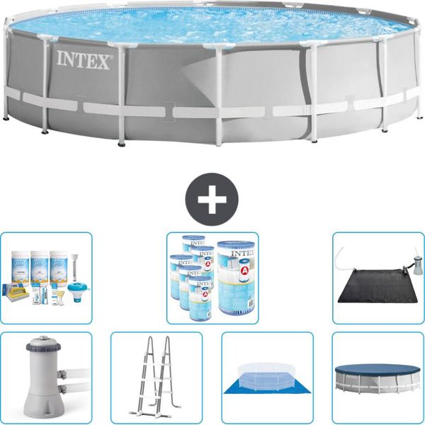 Piscina Intex Round Prism Frame - 427 X 107 Cm - Grigio - Inclusa Pompa - Scaletta - Telo Di Fondo - Pacchetto Di Manutenzione Della Copertura - Filtro - Tappetino Solare-image