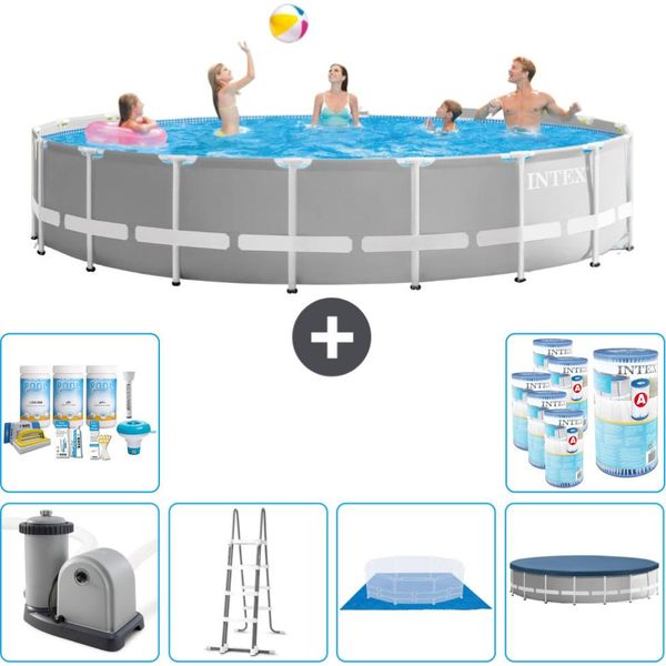 Piscina Intex Round Prism Frame - 548 X 122 Cm - Grigio - Inclusa Pompa - Scaletta - Telo Di Fondo - Pacchetto Di Manutenzione Della Copertura - Filtro-image