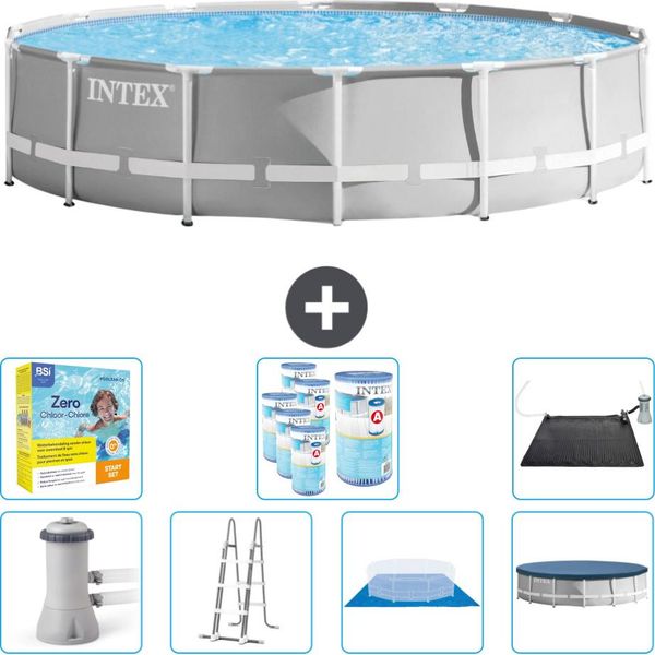 Piscina Intex Round Prism Frame - 427 X 107 Cm - Grigio - Inclusa Pompa - Scaletta - Telo Di Fondo - Pacchetto Di Manutenzione Della Copertura - Filtro - Tappetino Solare-image