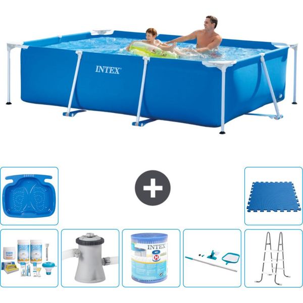 Piscina Intex Con Struttura Rettangolare - 260 X 160 X 65 Cm - Blu - Pacchetto Di Manutenzione Incluso - Pompa Filtro Per Piscina - Filtro - Kit Di Pulizia - Scaletta - Pediluvio-image
