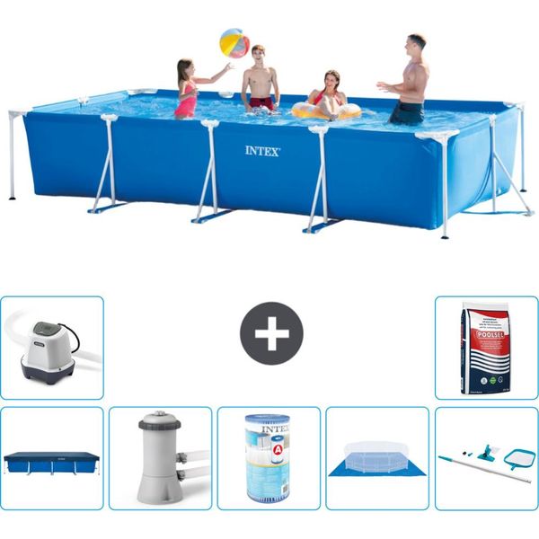 Piscina Intex Con Struttura Rettangolare - 450 X 220 X 84 Cm - Blu - Include Copertura - Pompa Filtro Per Piscina - Filtro - Copertura Del Suolo - Kit Di Pulizia - Sistema Ad Acqua Salata-image