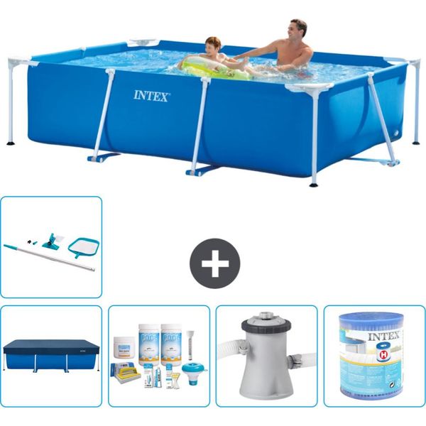 Piscina Intex Con Struttura Rettangolare - 260 X 160 X 65 Cm - Blu - Include Copertura - Pacchetto Manutenzione - Pompa Filtro Per Piscina - Filtro - Kit Pulizia-image