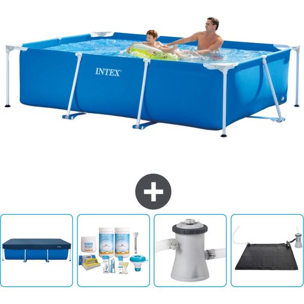 Piscina Intex Con Struttura Rettangolare - 260 X 160 X 65 Cm - Blu - Include Copertura - Pacchetto Manutenzione - Pompa Filtro Per Piscina - Tappeto Solare-image