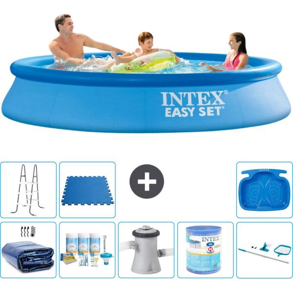 Piscina Gonfiabile Rotonda Intex Easy Set - 305 X 61 Cm - Blu - Include Tenda Da Sole - Pacchetto Manutenzione - Pompa Filtro Per Piscina - Filtro - Kit Pulizia - Scaletta-image