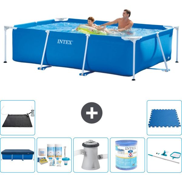 Piscina Intex Con Struttura Rettangolare - 260 X 160 X 65 Cm - Blu - Include Copertura - Pacchetto Manutenzione - Pompa Filtro Per Piscina - Filtro - Kit Pulizia - Tappeto Solare-image
