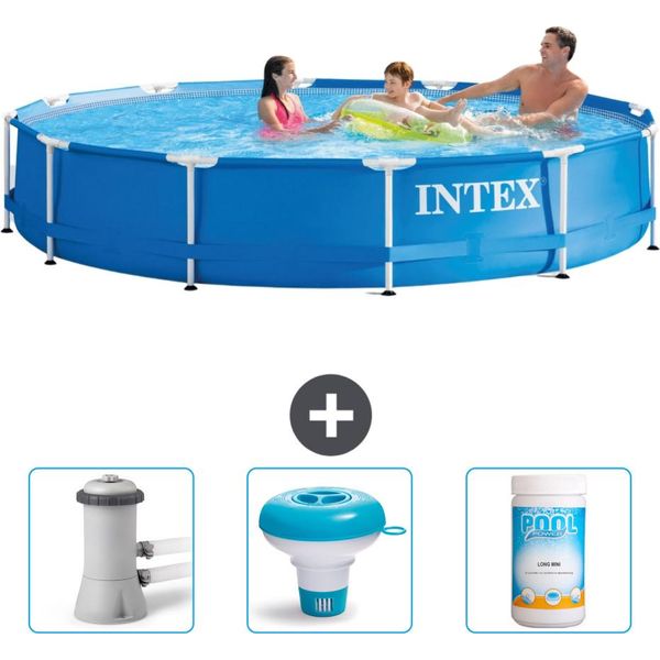 Piscina Intex Con Struttura Rotonda - 366 X 76 Cm - Blu - Pompa Filtro Per Piscina Inclusa - Galleggiante Per Cloro - Cloro-image