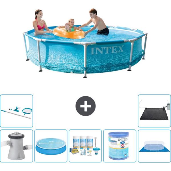 Piscina Intex Con Struttura Rotonda - 305 X 76 Cm - Pressione Dell'acqua - Pompa Inclusa - Tenda Da Sole - Pacchetto Manutenzione - Filtro - Telo Di Fondo - Kit Di Pulizia - Tappeto Solare-image