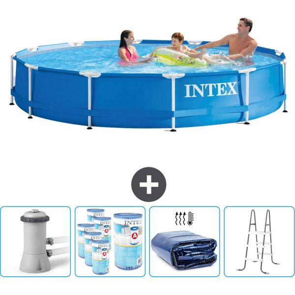 Piscina Intex Con Struttura Rotonda - 366 X 76 Cm - Blu - Inclusa Pompa - Filtro - Tenda - Scaletta-image