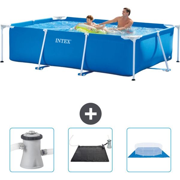 Piscina Intex Con Struttura Rettangolare - 260 X 160 X 65 Cm - Blu - In Dotazione Pompa Filtro Per Piscina - Tappeto Solare - Telone Per Pavimento-image