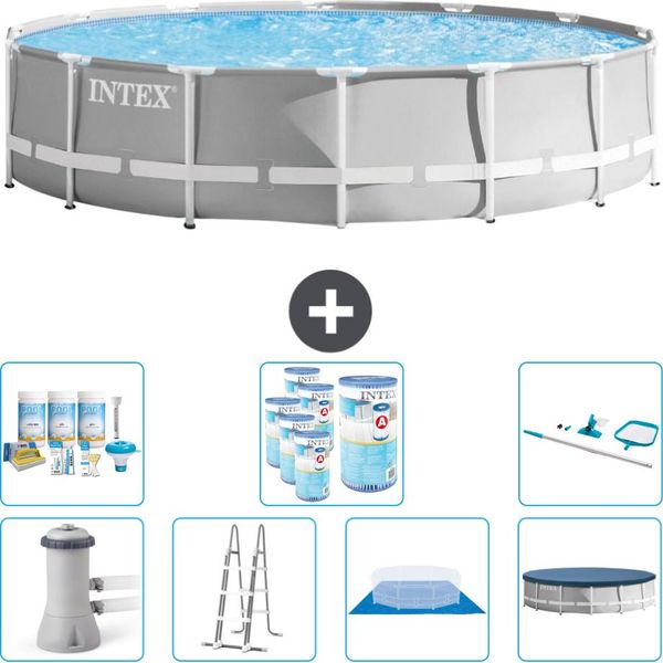 Piscina Intex Round Prism Frame - 427 X 107 Cm - Grigio - Inclusa Pompa - Scaletta - Telo Di Fondo - Pacchetto Di Manutenzione Della Copertura - Filtro - Kit Di Pulizia-image