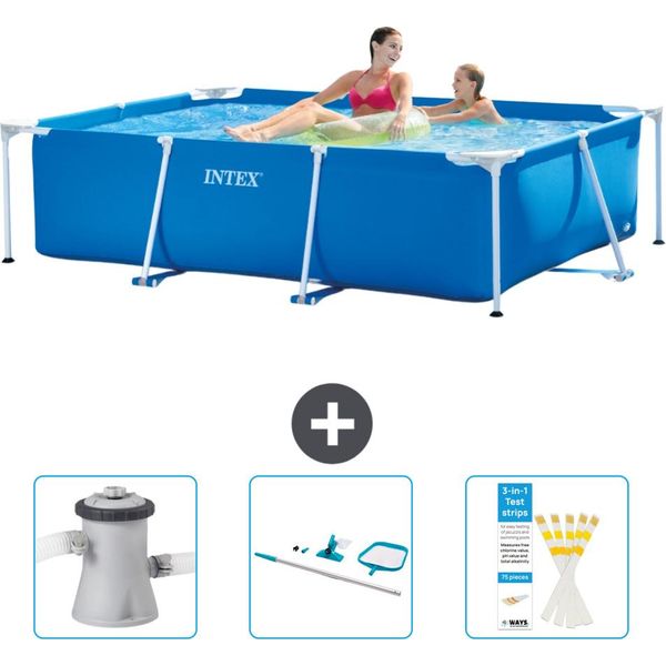 Piscina Intex Con Struttura Rettangolare - 220 X 150 X 60 Cm - Blu - In Dotazione Pompa Filtro Per Piscina - Kit Di Pulizia - Strisce Reattive-image