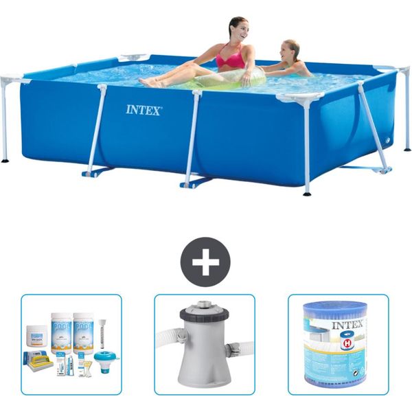 Piscina Intex Con Struttura Rettangolare - 220 X 150 X 60 Cm - Blu - Pacchetto Manutenzione Incluso - Pompa Filtro Per Piscina - Filtro-image