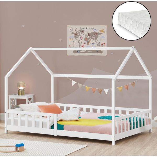 Letto Per Bambini 'Hesel' Con Materasso Anticaduta A Doghe 90 X 200 Cm Bianco-image