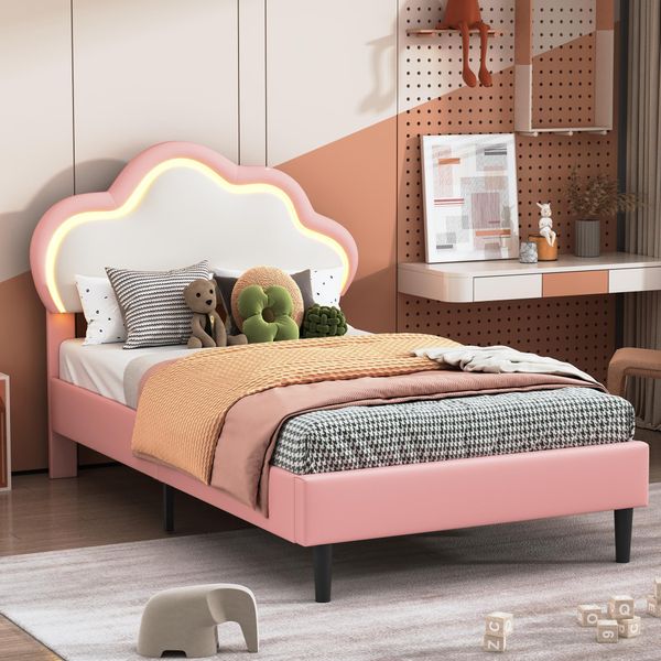 Letto Singolo Proximax (90X200Cm) Con Testata A Led, Regolabile E Con Rete A Doghe, Per Ragazzi/Bambini, Pelle Finta-image