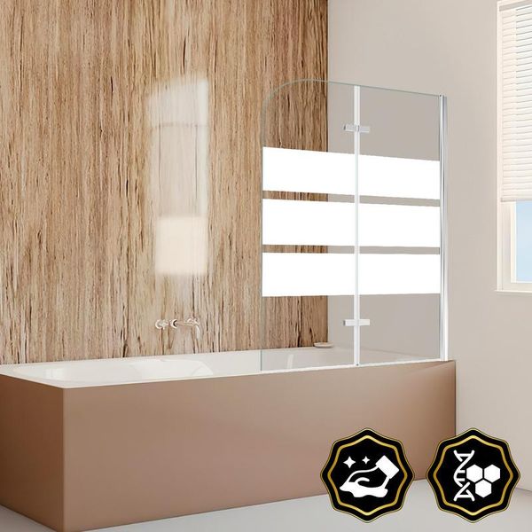 Clanmacy Bagno Allegato Cabina Doccia Schermo Pieghevole Vasca Doccia In Vetro Nano Easy Clean Da 6 Mm 180° Esg Vetro Trasparente 2 Parti Pieghevole 100*140CM Bianco-image