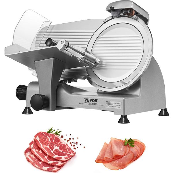 Vevor Affettatrice Commerciale Da 340 W, Affettatrice Elettrica Per Alimenti Con Lama Acciaio Al Carbonio Da 25,4 Cm, Spessore Regolabile Da 0 A 15 Mm Per Carne, Formaggio, Verdure, Ecc.-image
