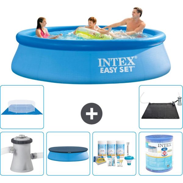 Piscina Gonfiabile Rotonda Easy Set Di Intex - 305 X 76 Cm - Blu - Inclusa Copertura Della Pompa - Pacchetto Di Manutenzione - Filtro - Telo Di Fondo - Tappetino Solare-image