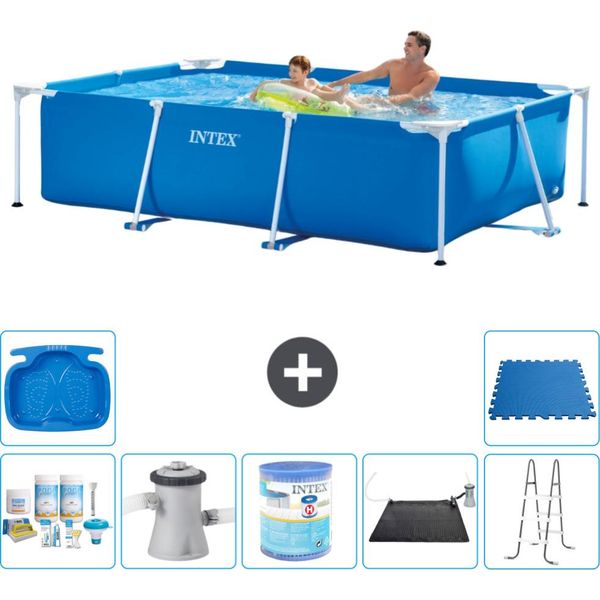 Piscina Intex Con Struttura Rettangolare - 260 X 160 X 65 Cm - Blu - Pacchetto Manutenzione Incluso - Pompa Filtro Per Piscina - Filtro - Tappetino Solare - Scaletta - Vasca Per Piedi-image