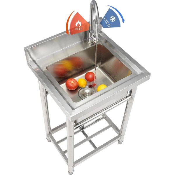 Lavabo In Acciaio Inox Vevor, Lavabo Indipendente, Incluso Rubinetto E Gambe, 41 X 33 X 22 Cm Lavabo Singolo Commerciale Per Garage, Ristorante, Cucina, Lavelli Commerciali-image