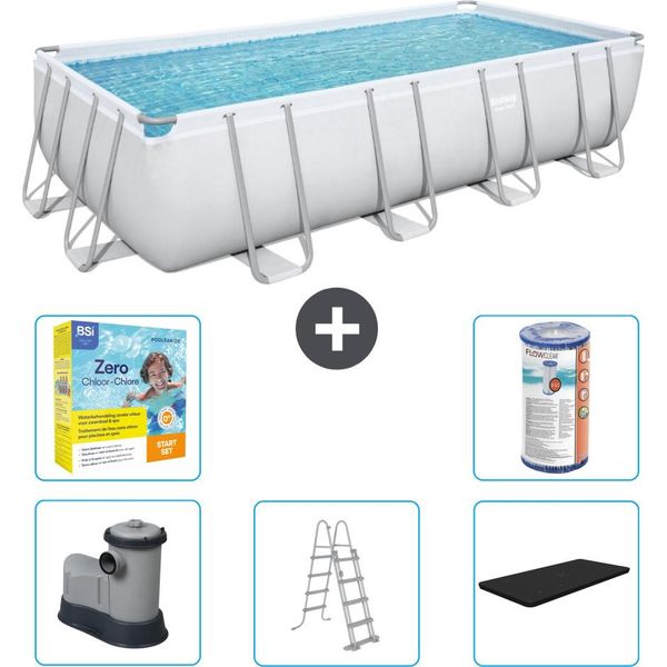 Piscina Rettangolare Bestway Power Steel - 549 X 274 X 122 - Grigio - Compresa Pompa - Scala - Copertura Pacchetto Manutenzione - Filtro-image